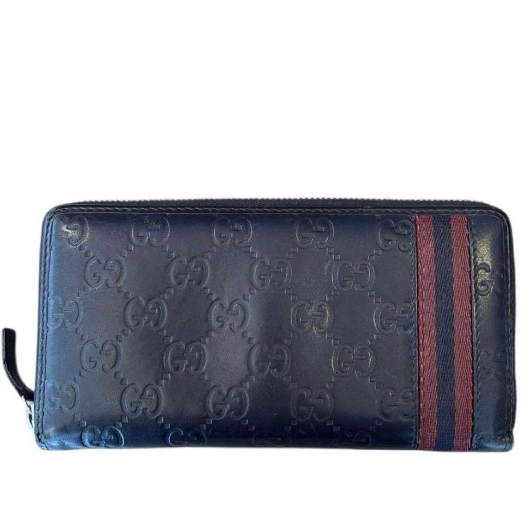 GUCCI　グッチ　長財布　ラウンドファスナー　グッチシマ　シグネチャーウェブ