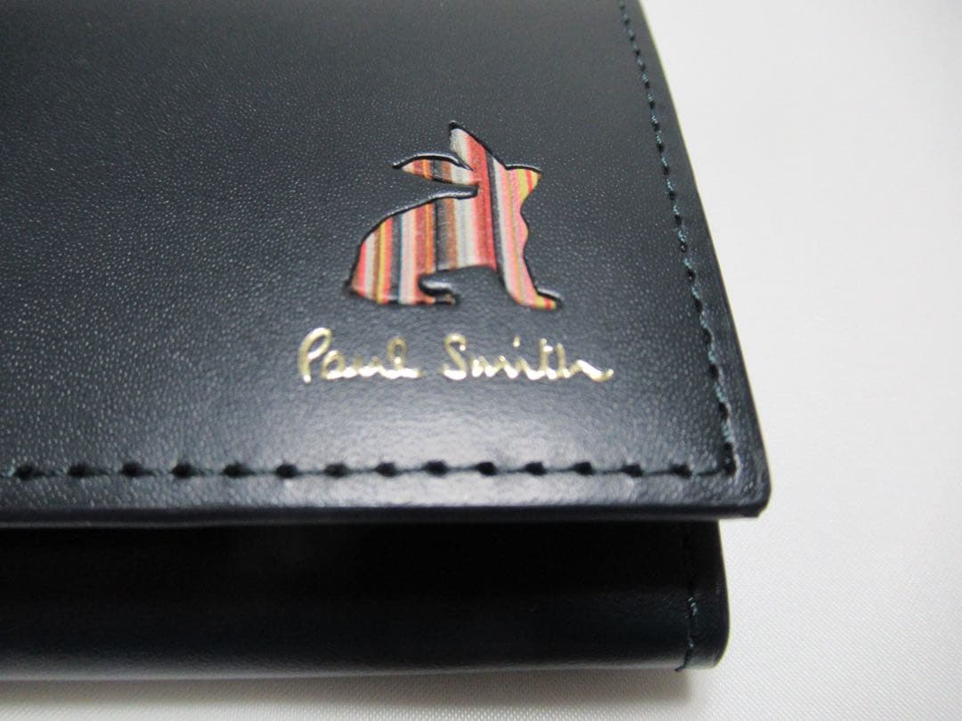 ポールスミス 新品！マーケトリーストライプラビット牛革名刺入れ カードケース 紺