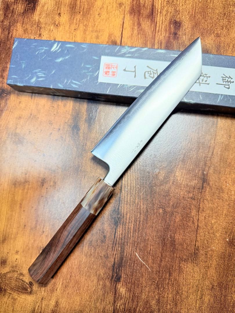 義弘作　文化　包丁　青紙スーパー鋼　山脇刃物製作所　紫檀白水牛八角柄