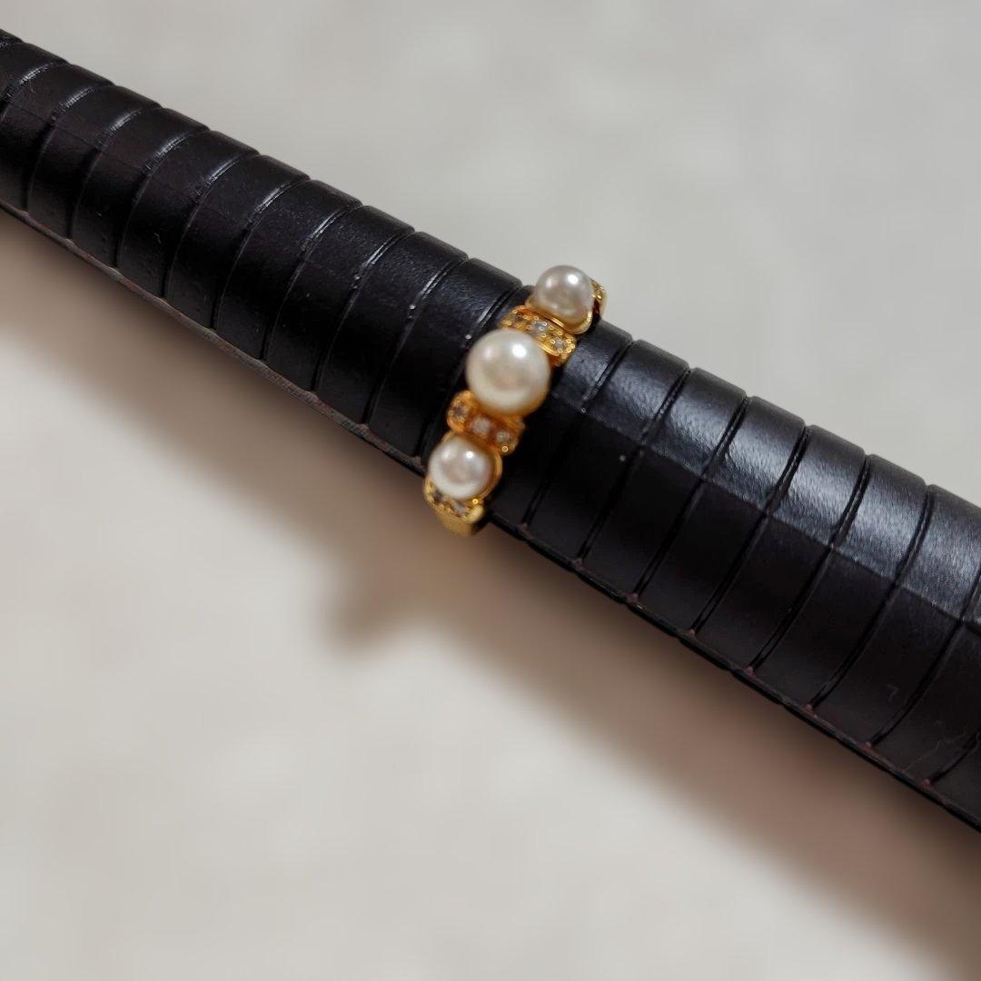 パール3珠ダイヤ入り・リング 16号。