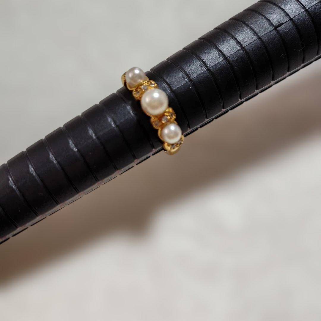 パール3珠ダイヤ入り・リング 16号。