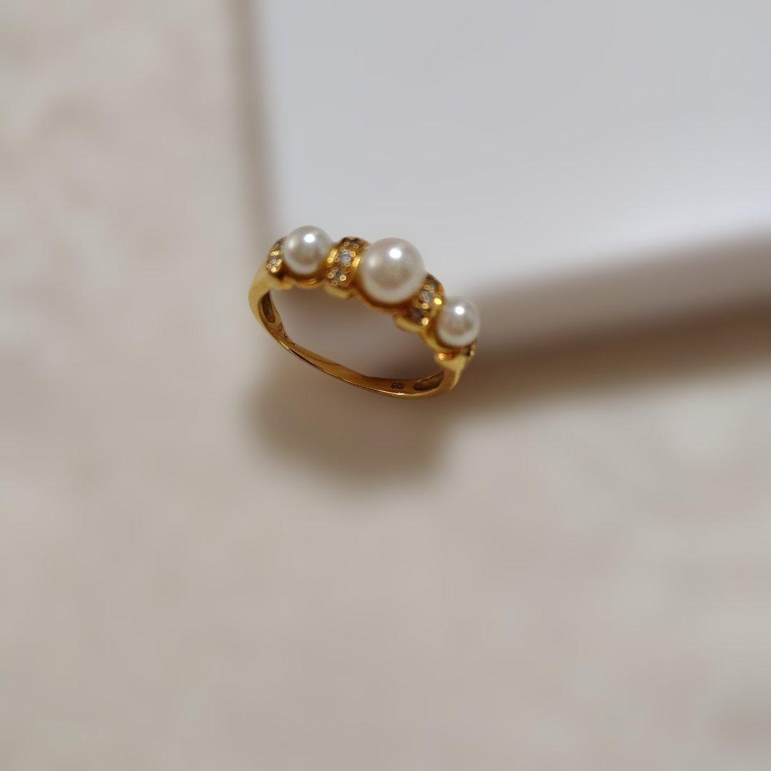 パール3珠ダイヤ入り・リング 16号。
