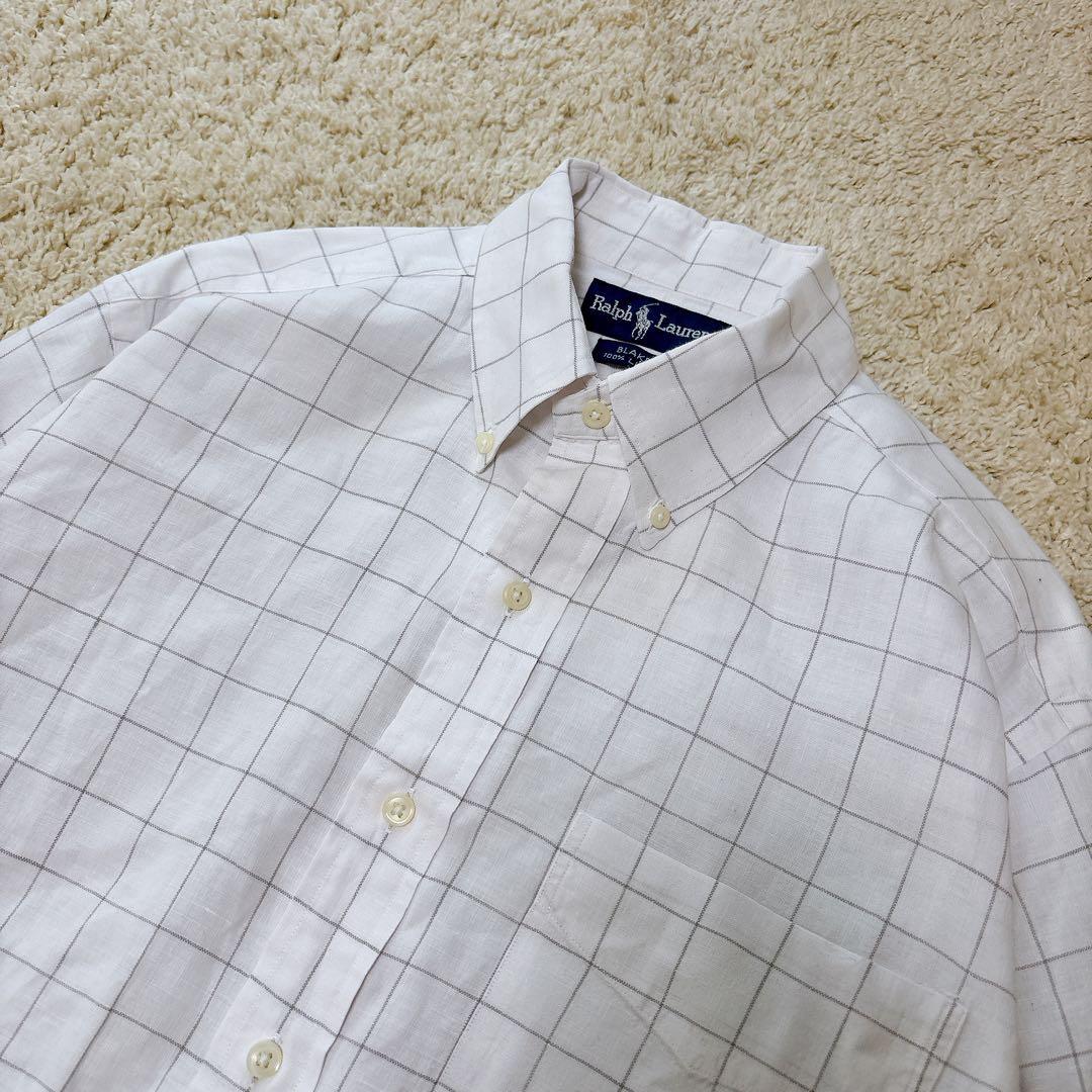 ラルフローレン 90s ヴィンテージ リネン100長袖シャツ ブレイク チェック