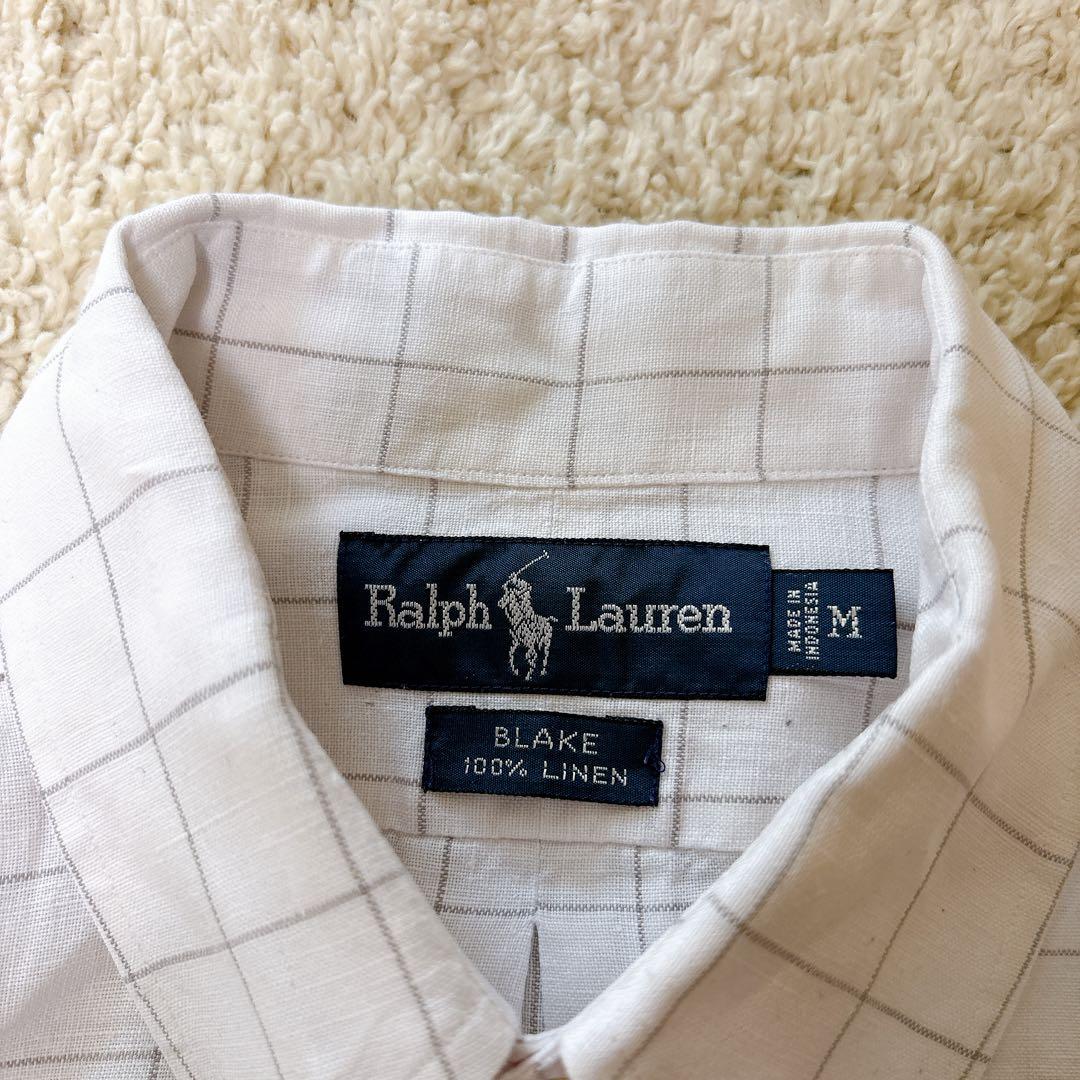 ラルフローレン 90s ヴィンテージ リネン100長袖シャツ ブレイク チェック