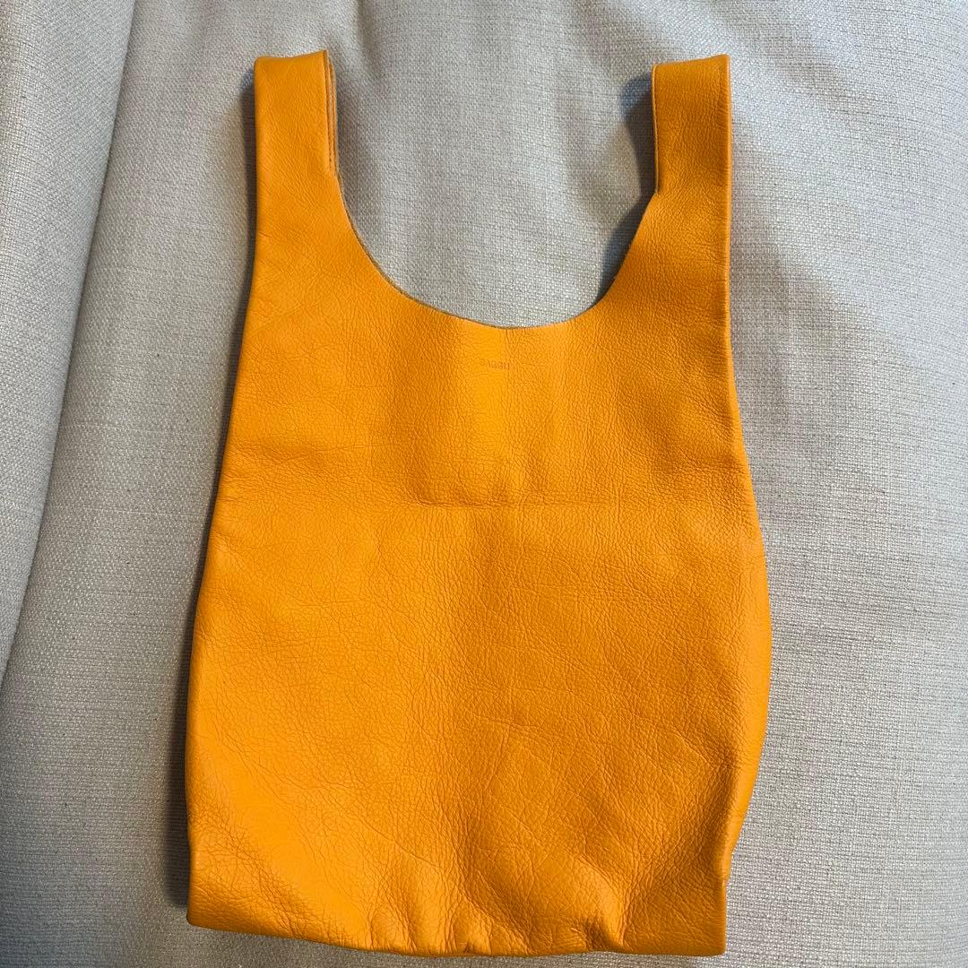 ☆未使用級☆ BAGGU オールレザー　イエロー　エコバッグ