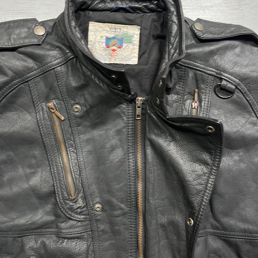 vintage レザーフライトジャケット　牛革　オールレザー　短丈　黒　M