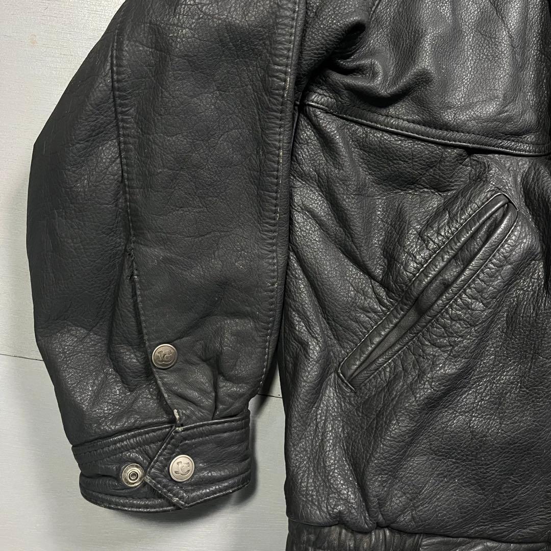 vintage レザーフライトジャケット　牛革　オールレザー　短丈　黒　M