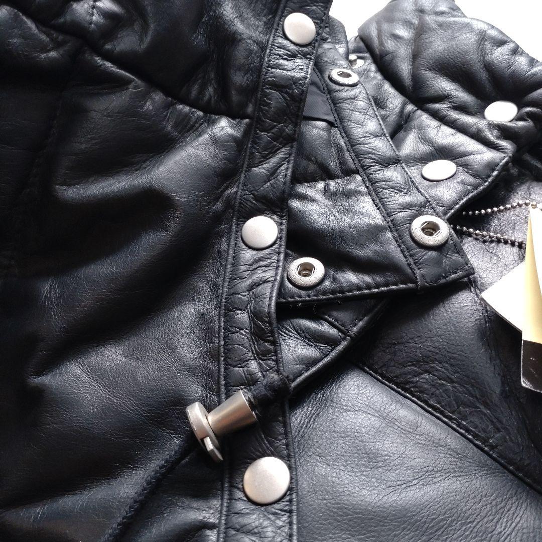 【定価25万】リアルレザー ロングダウンコート 黒 L フード取り外し可 防寒