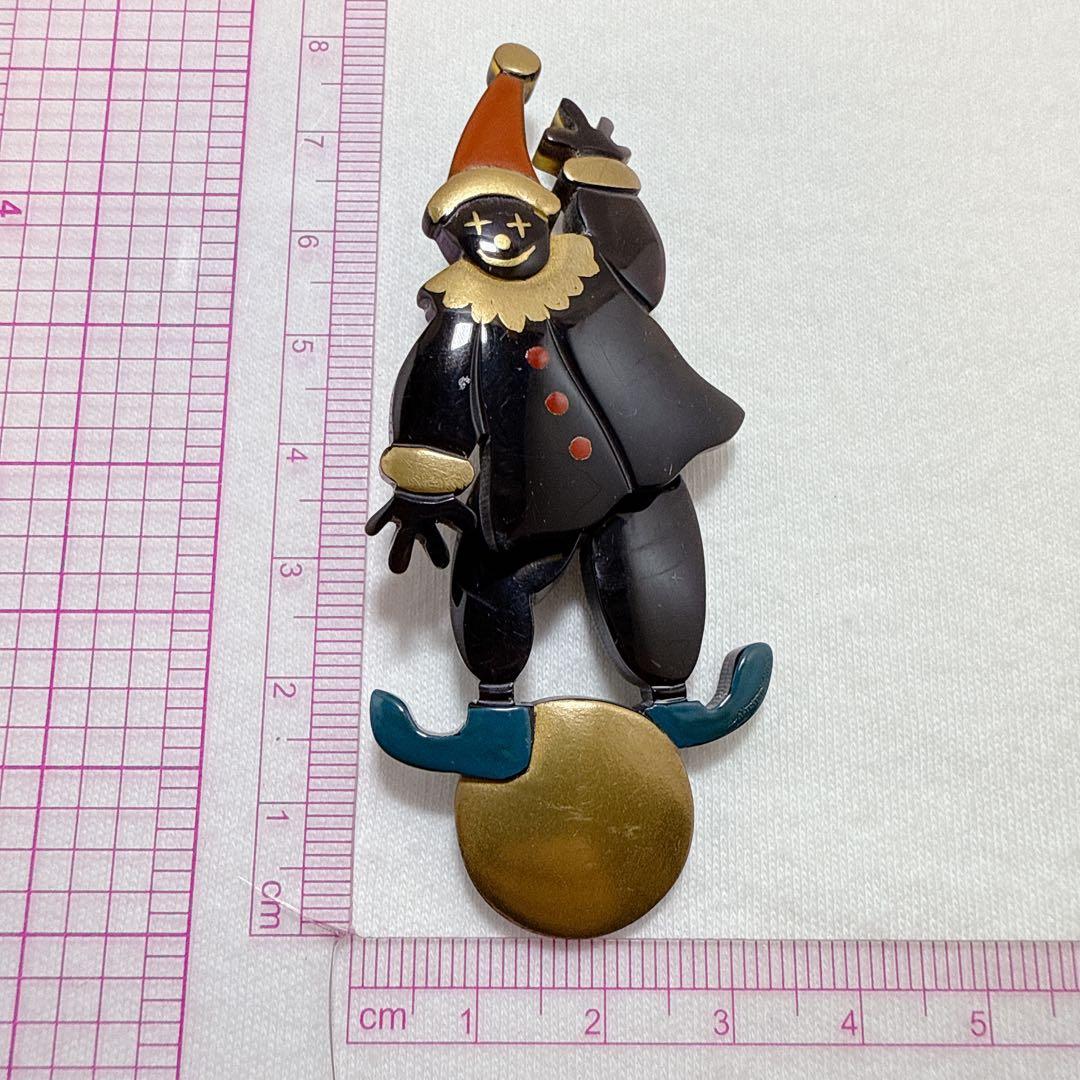 本べっ甲 鼈甲 ピエロモチーフ 揺れる スイング ブローチ ペンダント