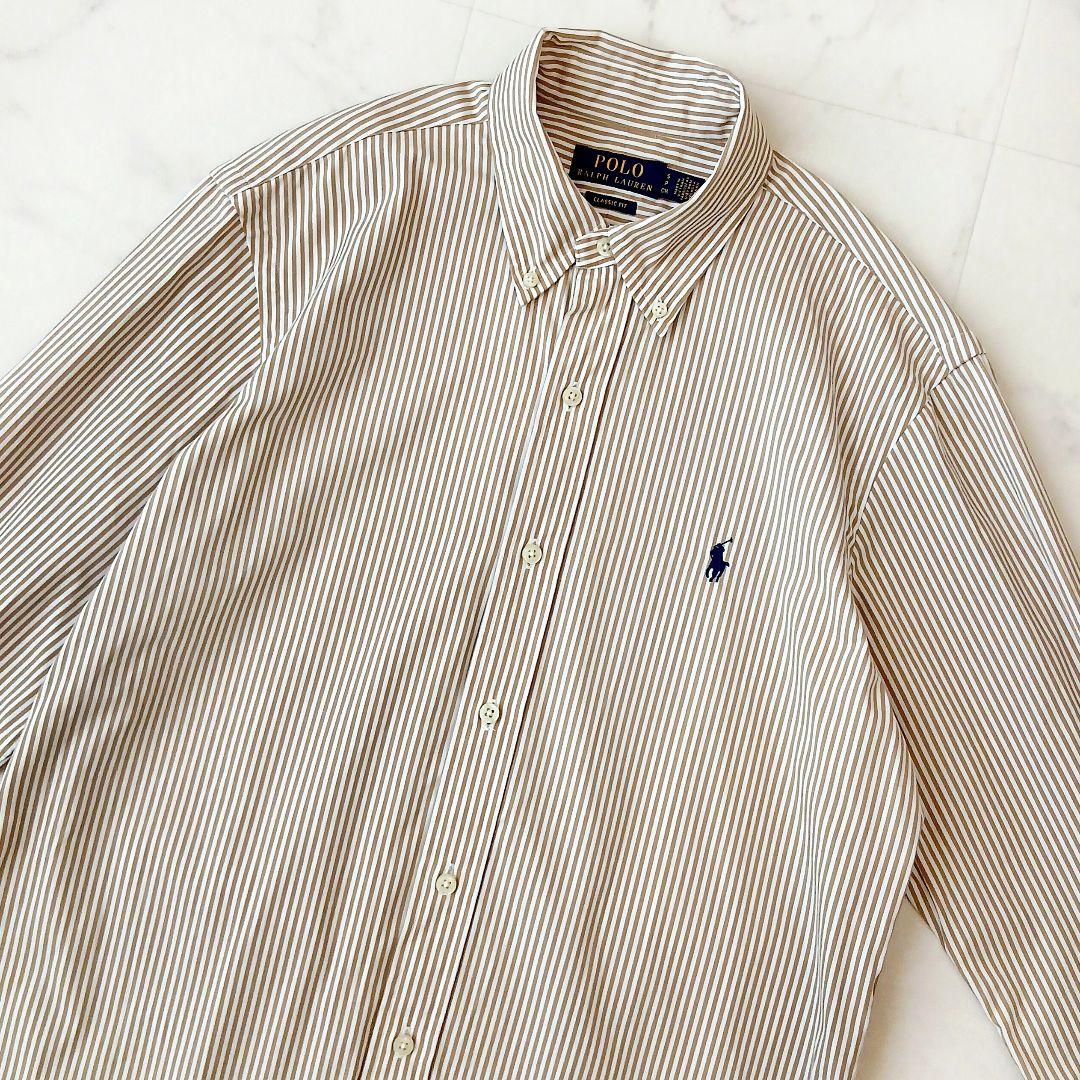 美品 ポロラルフローレン 現行 コットン ベージュストライプ ボタンダウンシャツ
