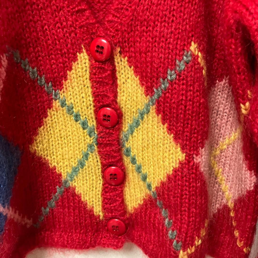 PINK HOUSEヴィンテージアーガイル柄モヘアニットカーディガン