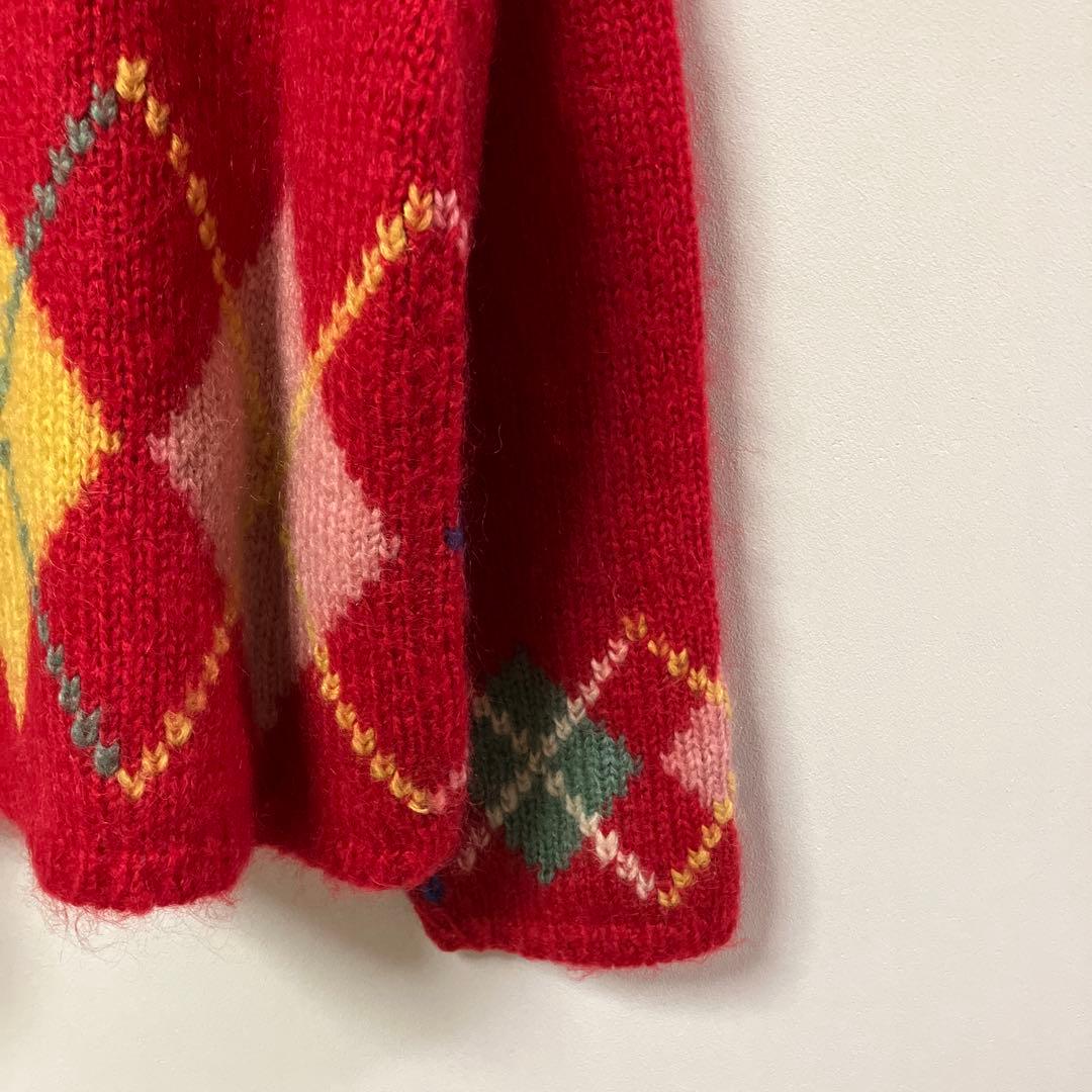 PINK HOUSEヴィンテージアーガイル柄モヘアニットカーディガン