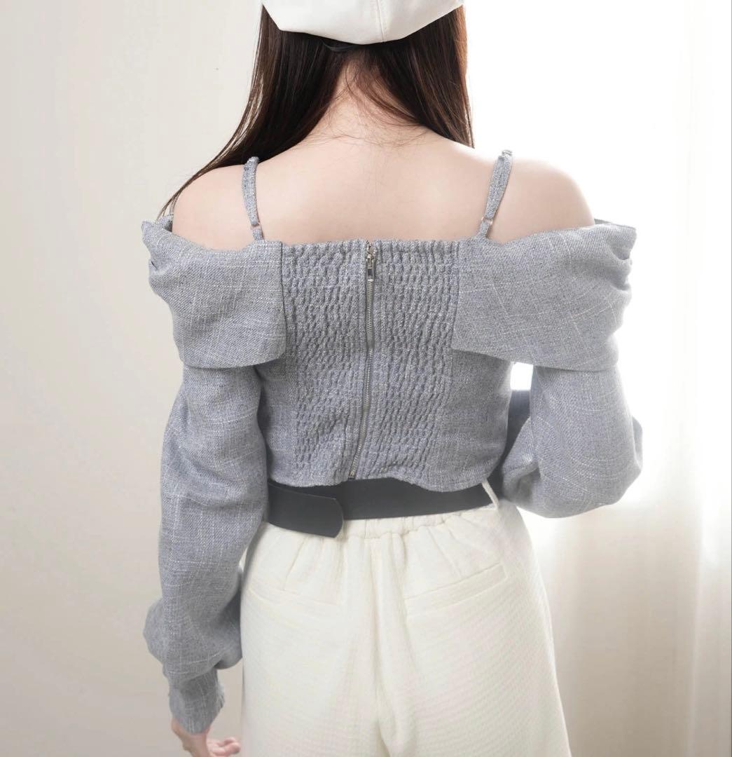 11新品リップサービス定価11990円リボンオフショルロングスリーブトップス青