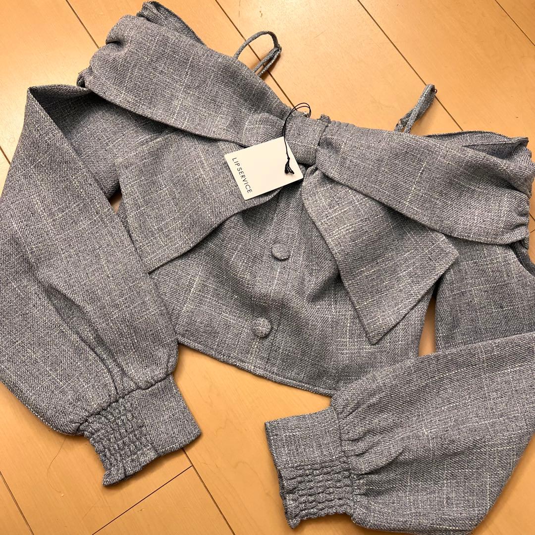 11新品リップサービス定価11990円リボンオフショルロングスリーブトップス青