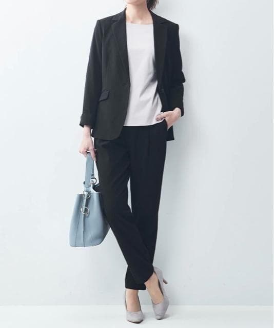 新品☆6L黒系無地ストレッチ洗えるストレートパンツスーツ〇p913