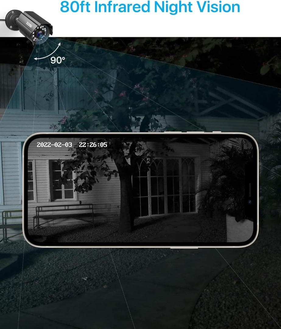 防犯カメラ 230万画素 24個赤外線 3.6MM広いレンズ IP67防水