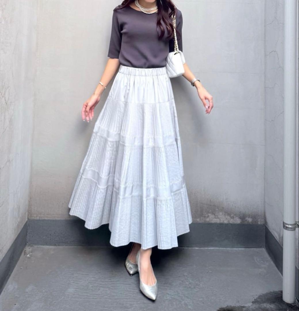 【美品】3段ティアードスカート ライトグレー 38ラブティックボンボン