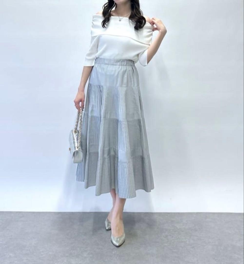 【美品】3段ティアードスカート ライトグレー 38ラブティックボンボン