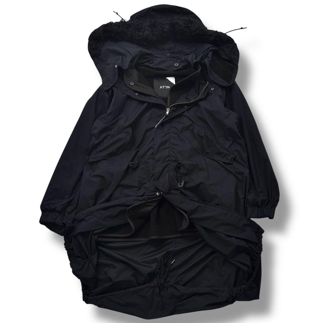 【高級】ATON エイトン　モッズコート　フード　ライナー　ファー　ネイビー