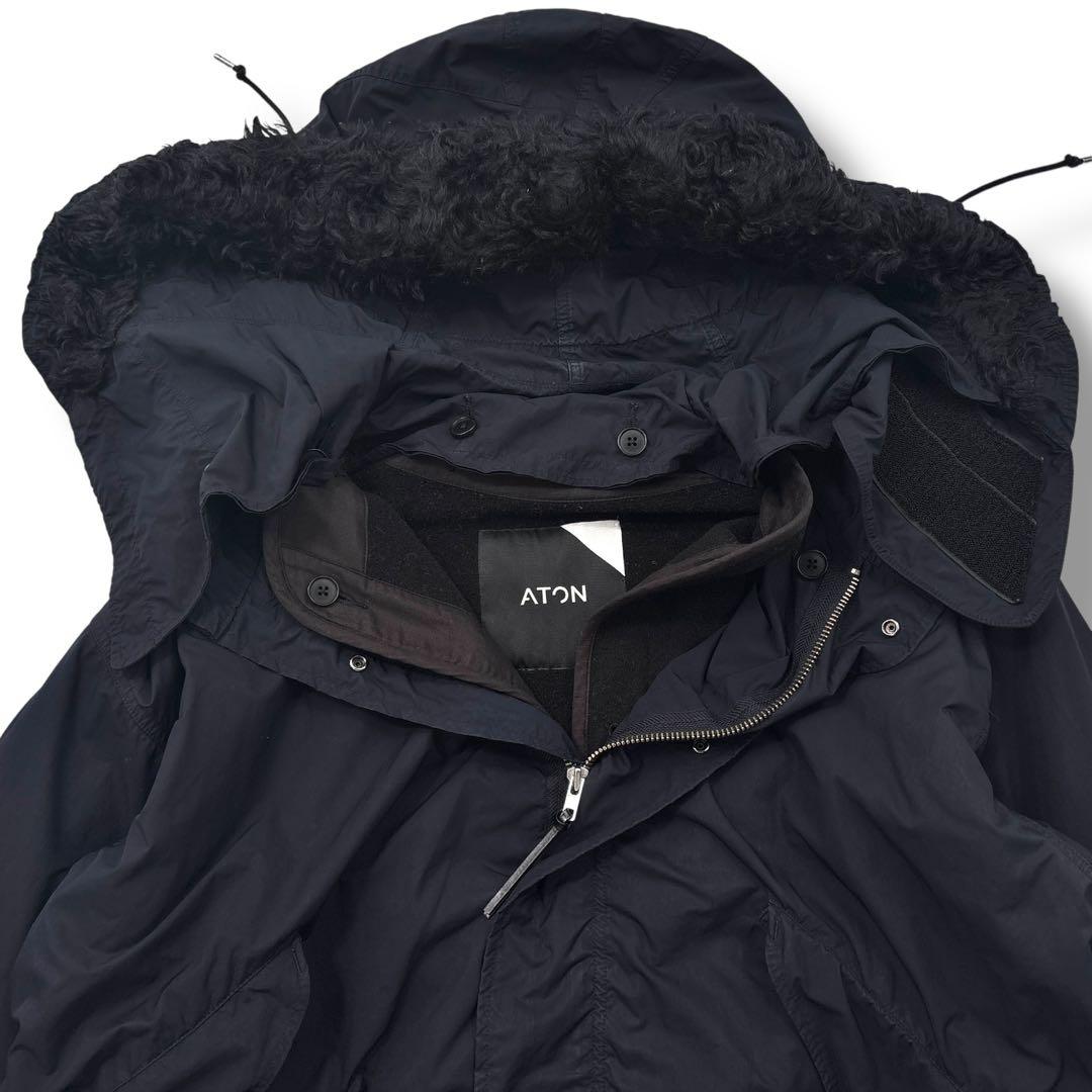 【高級】ATON エイトン　モッズコート　フード　ライナー　ファー　ネイビー