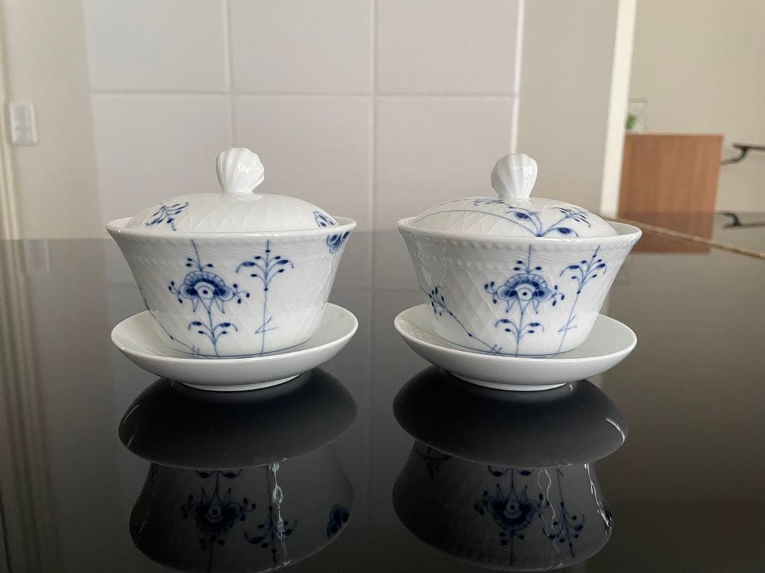 【新品】ロイヤルコペンハーゲン　ブルーパルメッテ 蓋つきカップ&ソーサー 4客