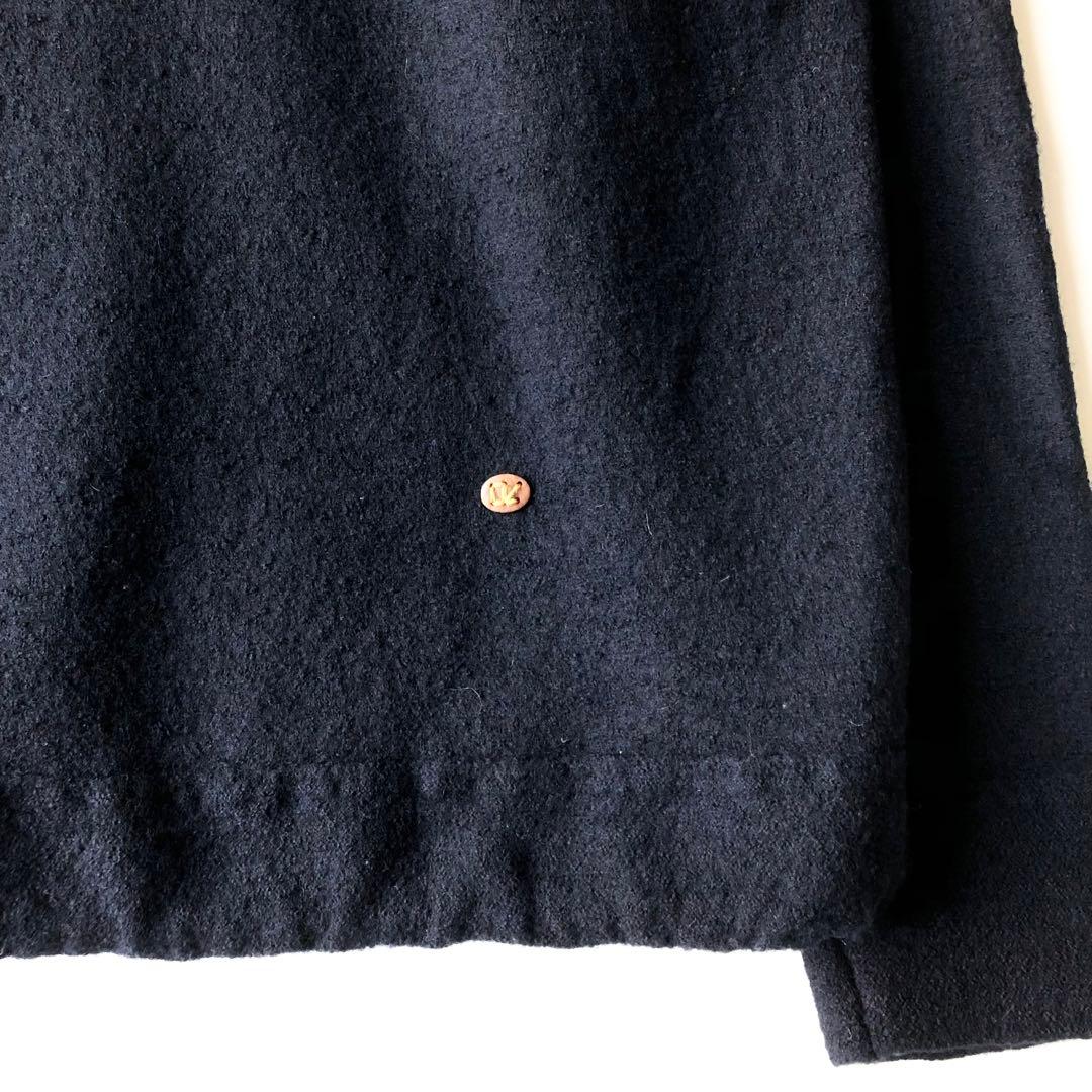 3007y美品 45R アルル縮重ショールプル 紺 ウール　現行タグ 近年 XL