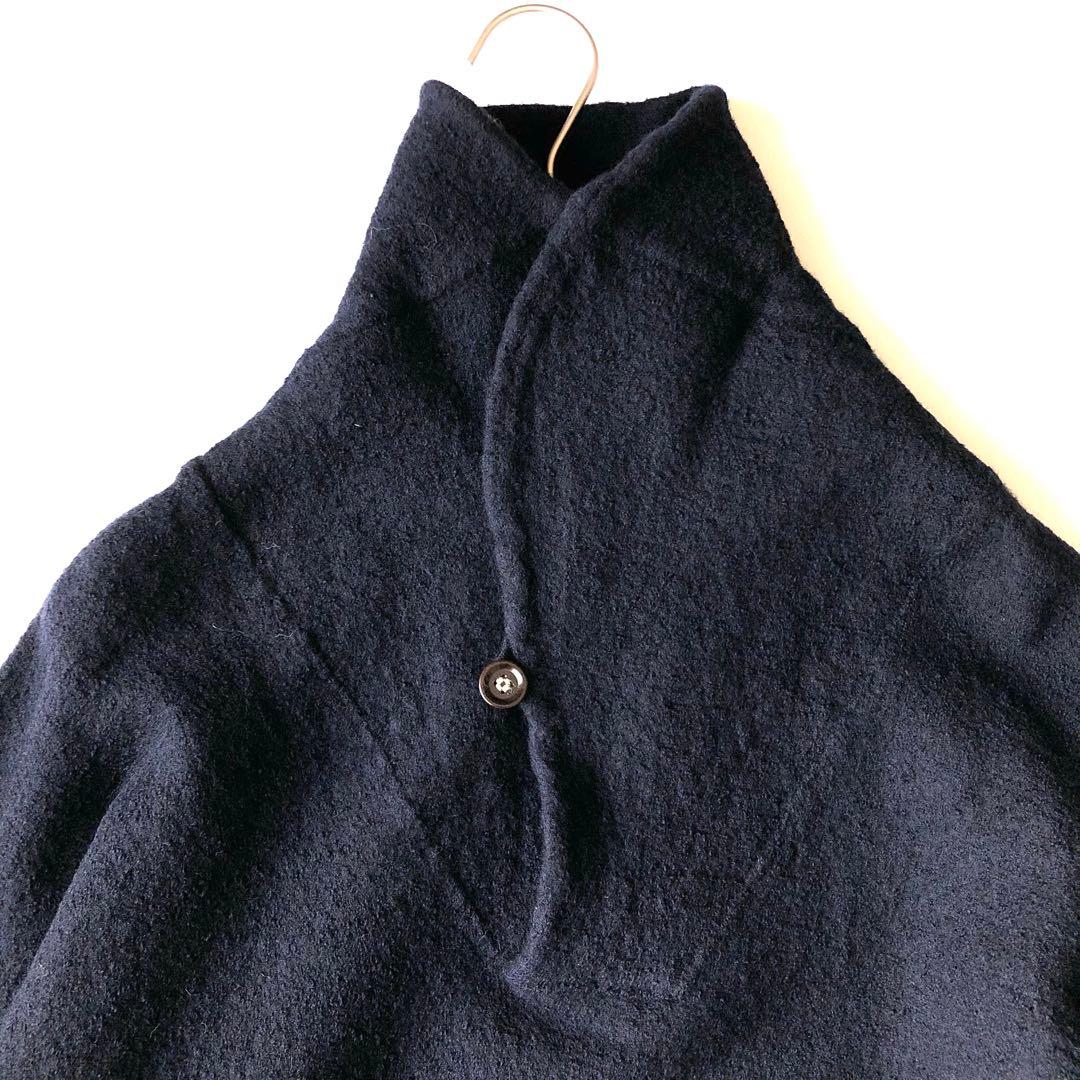 3007y美品 45R アルル縮重ショールプル 紺 ウール　現行タグ 近年 XL