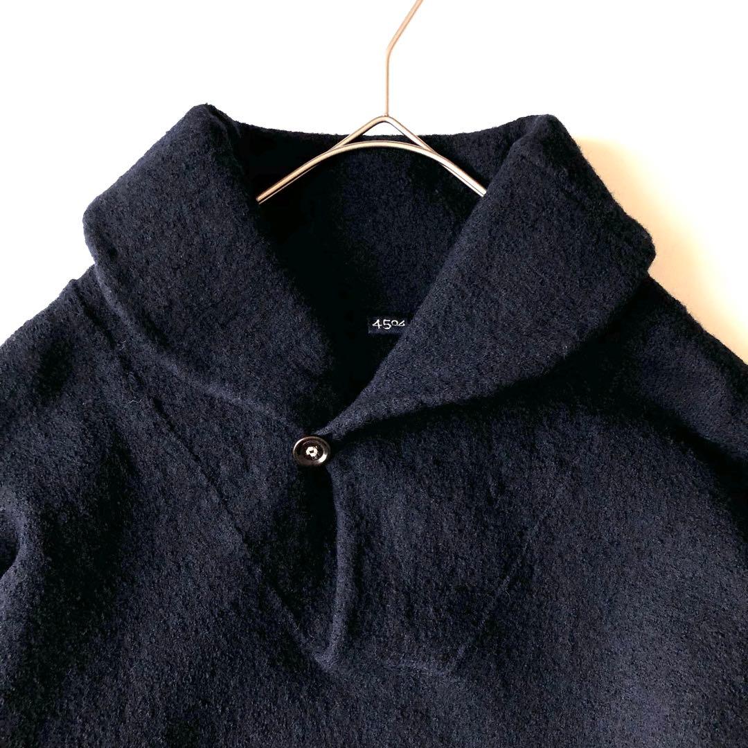 3007y美品 45R アルル縮重ショールプル 紺 ウール　現行タグ 近年 XL