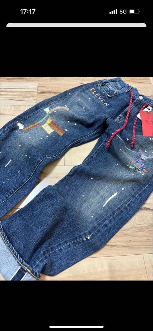 たなとしDENIMDUNGAREE 刺繍ペンキ飛ばしデニムパンツ