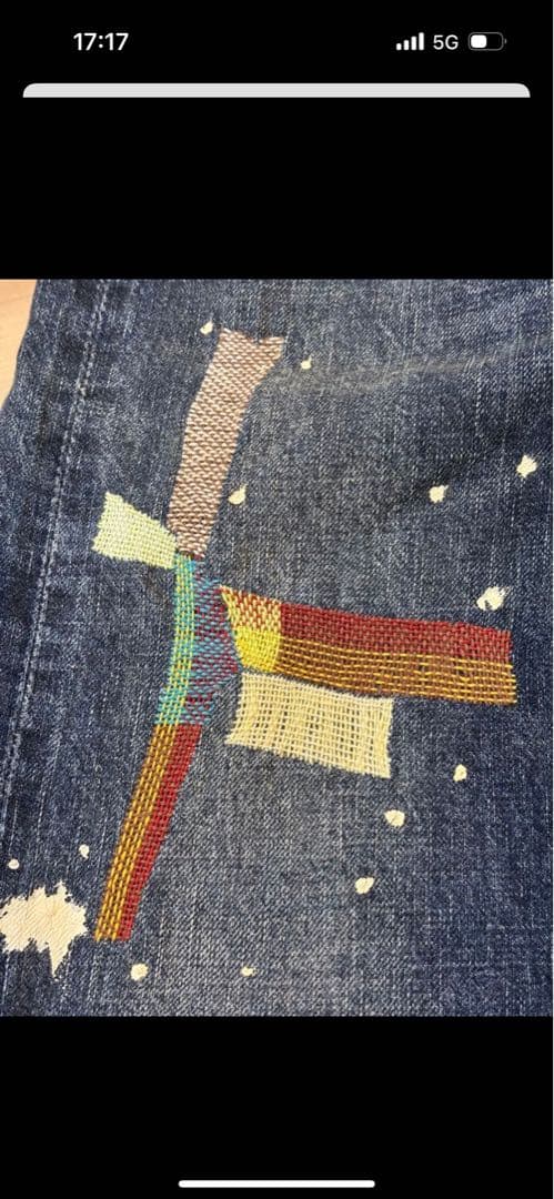たなとしDENIMDUNGAREE 刺繍ペンキ飛ばしデニムパンツ