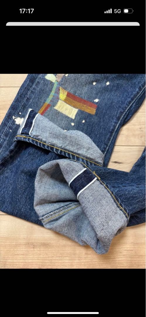 たなとしDENIMDUNGAREE 刺繍ペンキ飛ばしデニムパンツ
