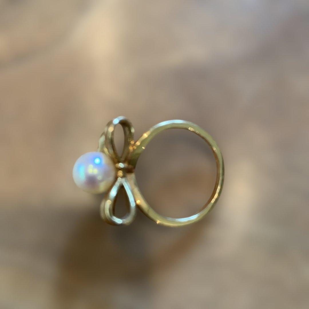 田崎真珠製品、14金ゴールド リボン型 パールリング