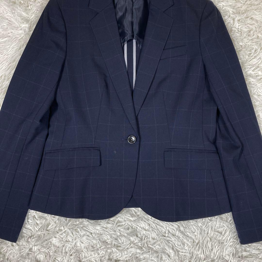 極美品スーツセレクト　3点セットアップスーツ　ネイビー　チェック　ウォッシャブル