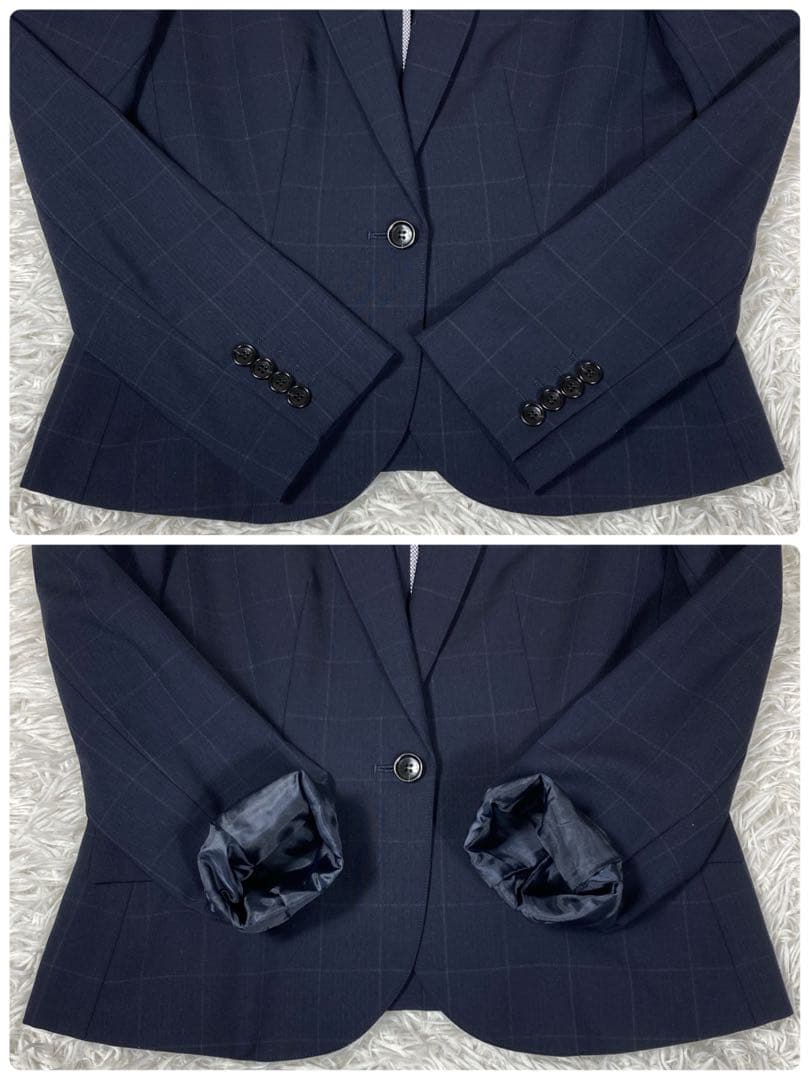 極美品スーツセレクト　3点セットアップスーツ　ネイビー　チェック　ウォッシャブル