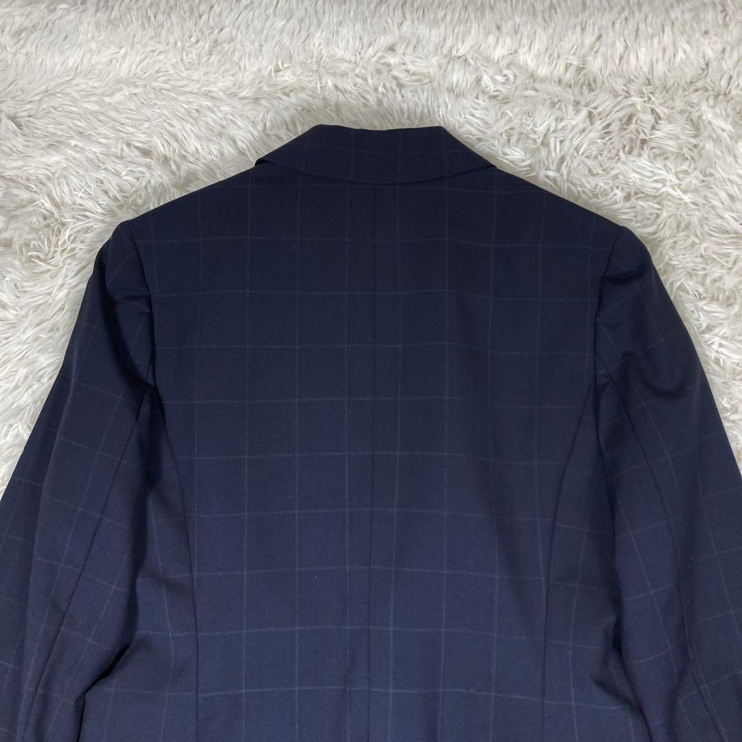 極美品スーツセレクト　3点セットアップスーツ　ネイビー　チェック　ウォッシャブル