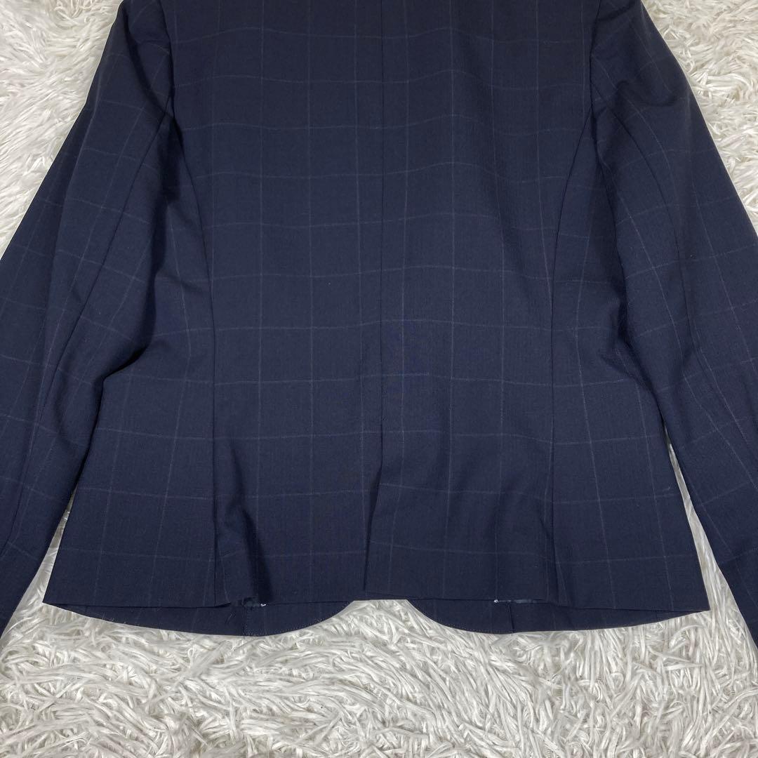 極美品スーツセレクト　3点セットアップスーツ　ネイビー　チェック　ウォッシャブル