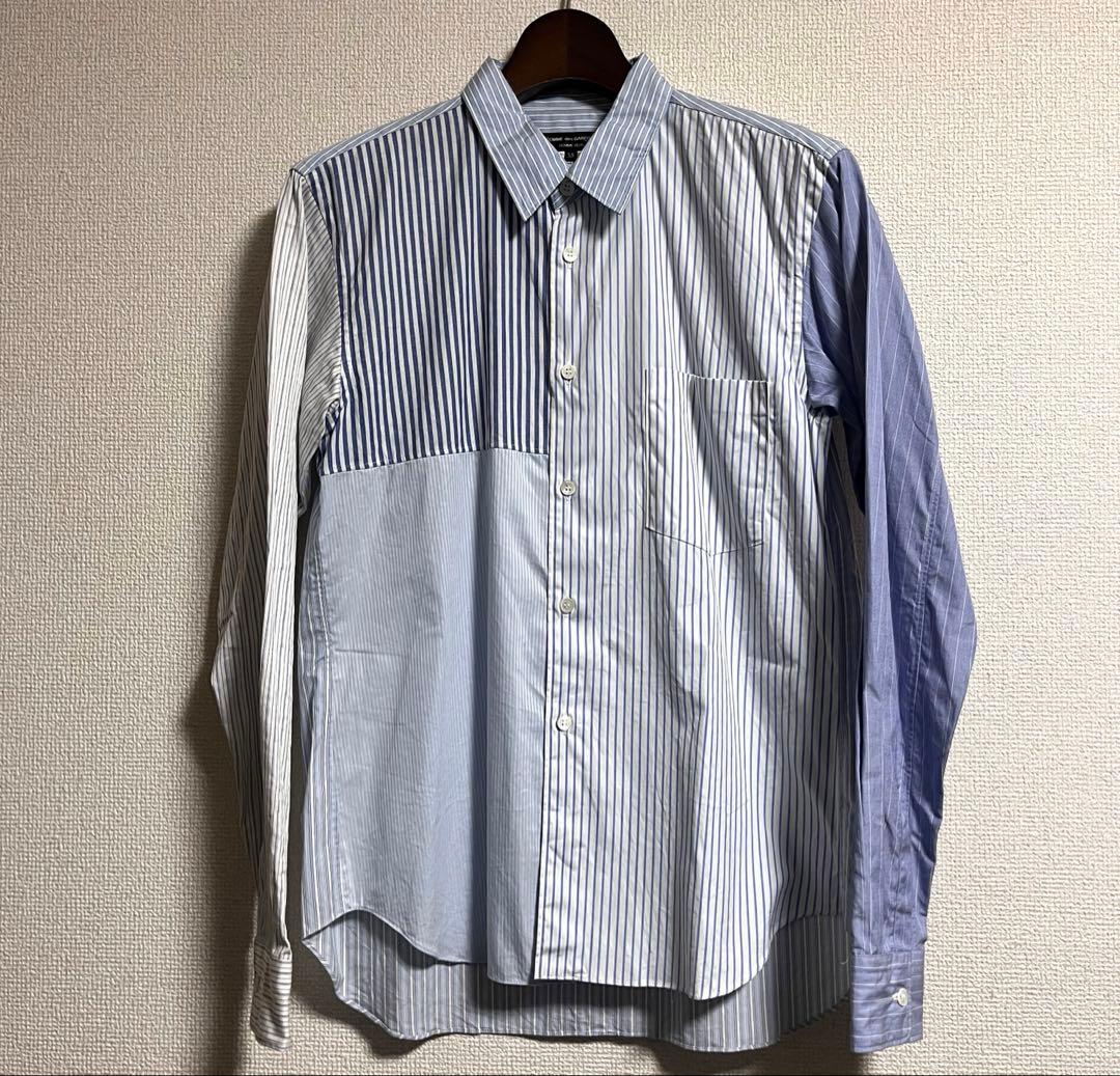 コムデギャルソンオムプリュス　切り替え　パッチワーク　ストライプシャツ