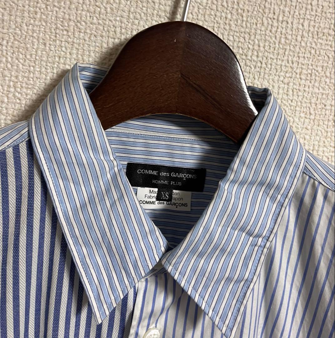 コムデギャルソンオムプリュス　切り替え　パッチワーク　ストライプシャツ