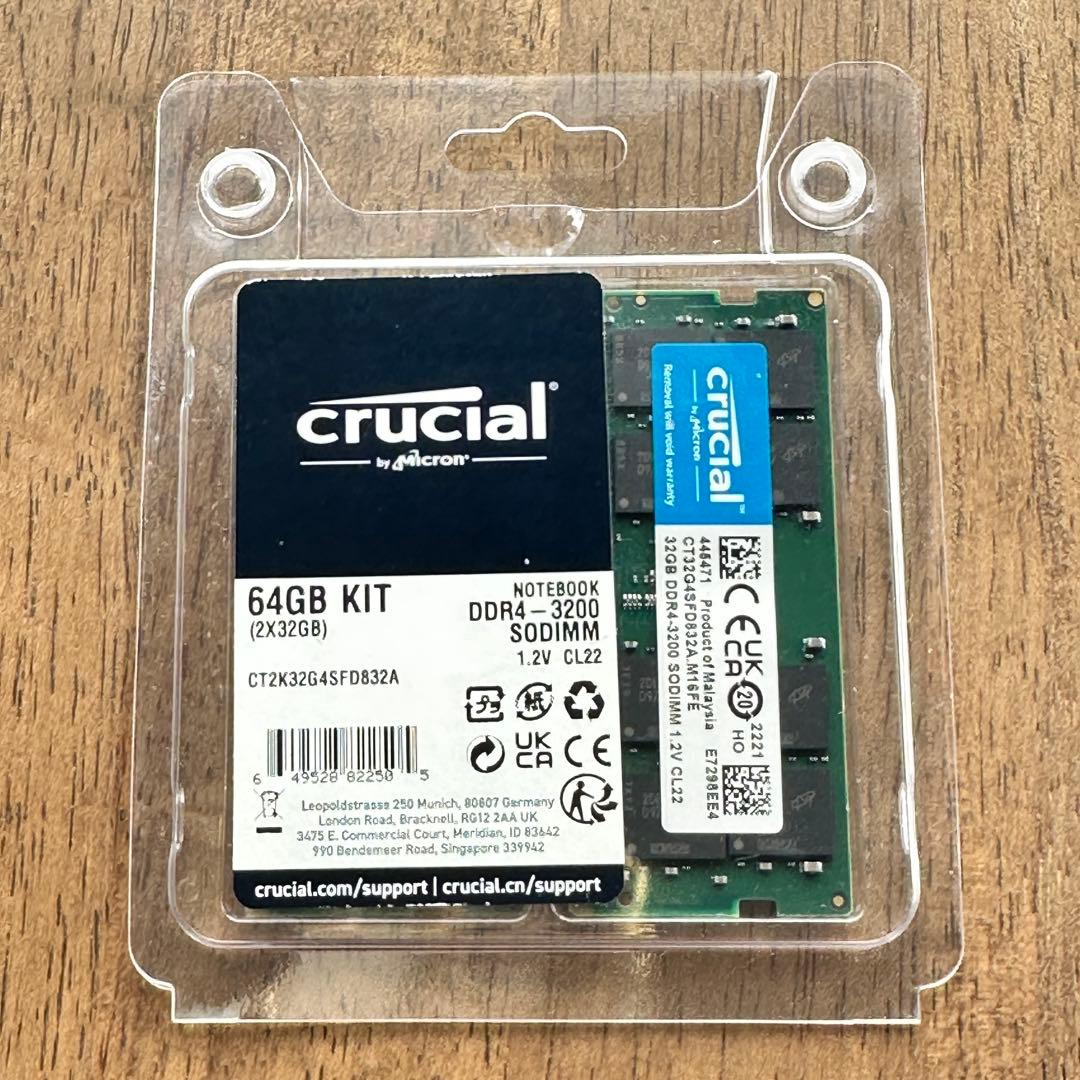 Crucial 64GB(32x2) DDR4-3200 SODIMM メモリー