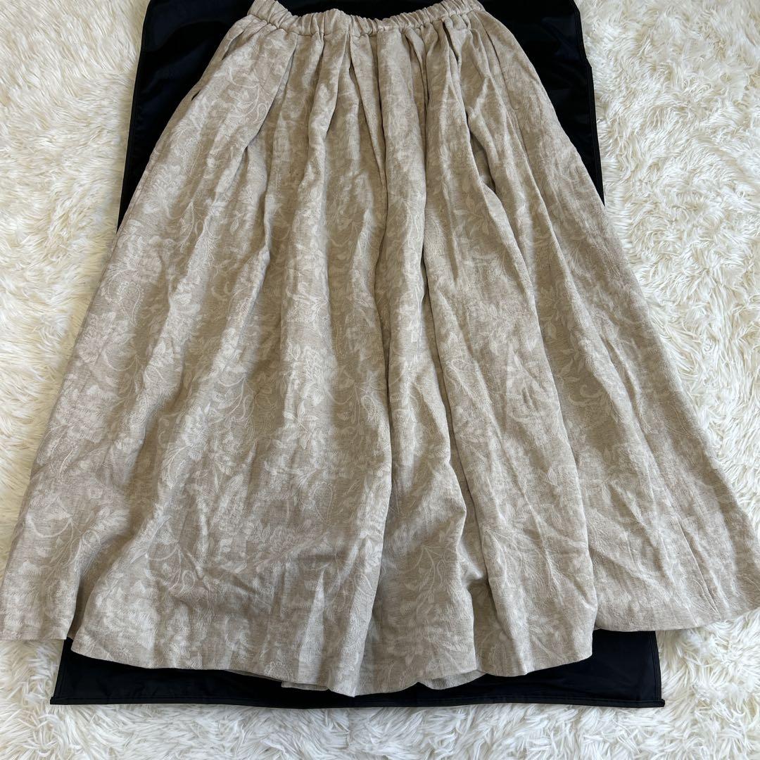 未使用✨かぐれ コットンリネンジャガードスカート フレア リネン 総柄 タック