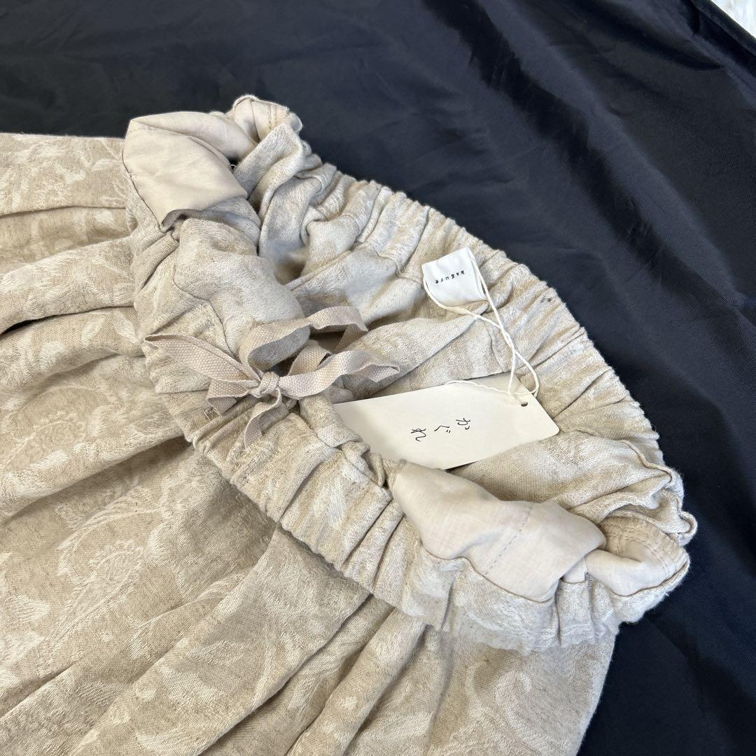 未使用✨かぐれ コットンリネンジャガードスカート フレア リネン 総柄 タック