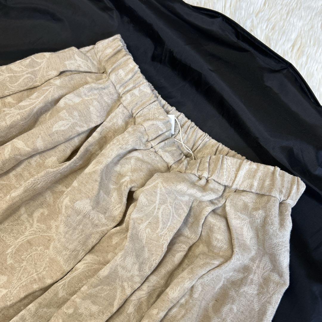 未使用✨かぐれ コットンリネンジャガードスカート フレア リネン 総柄 タック