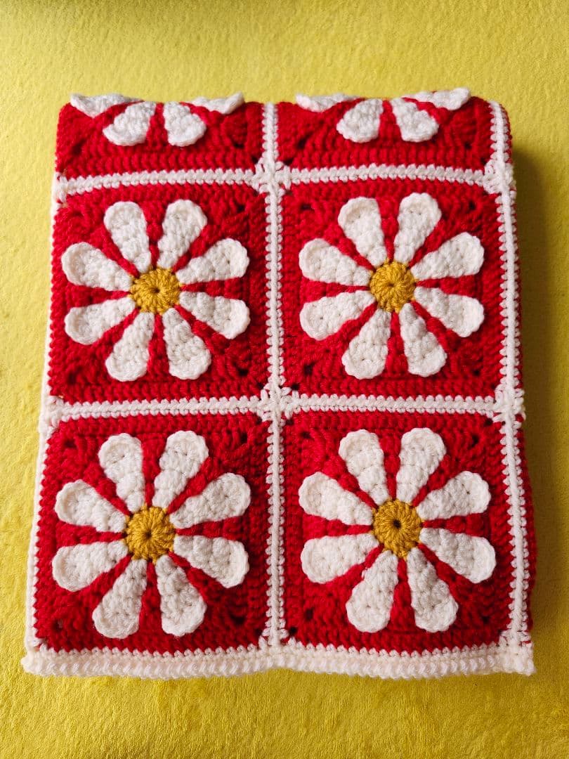 ブランケット　マルチカバー　グラニースクエア　かぎ針編み　レトロポップ