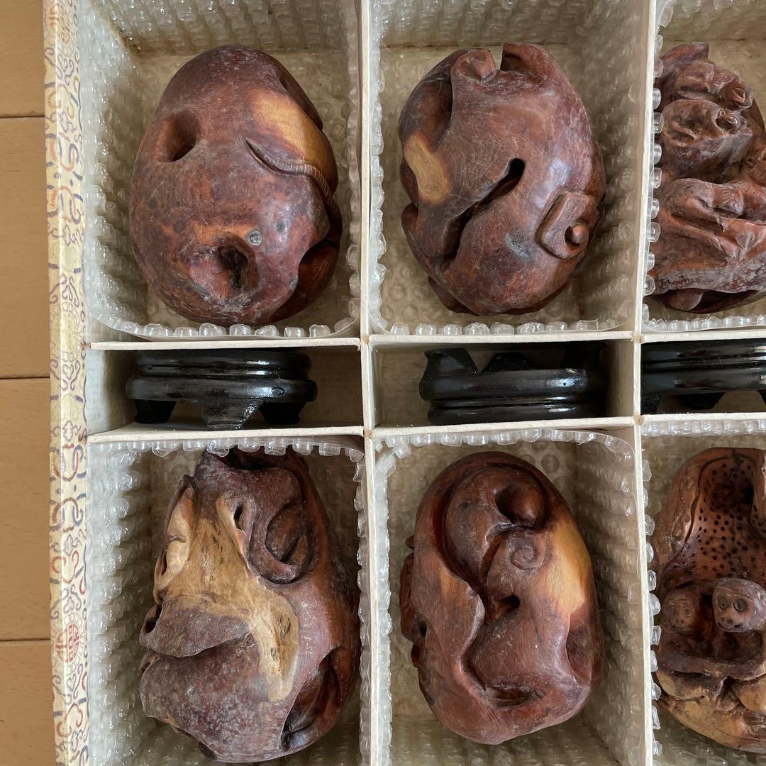 中国美術　干支 木彫り 12個セット 十二支 木製置物　アンティーク　China