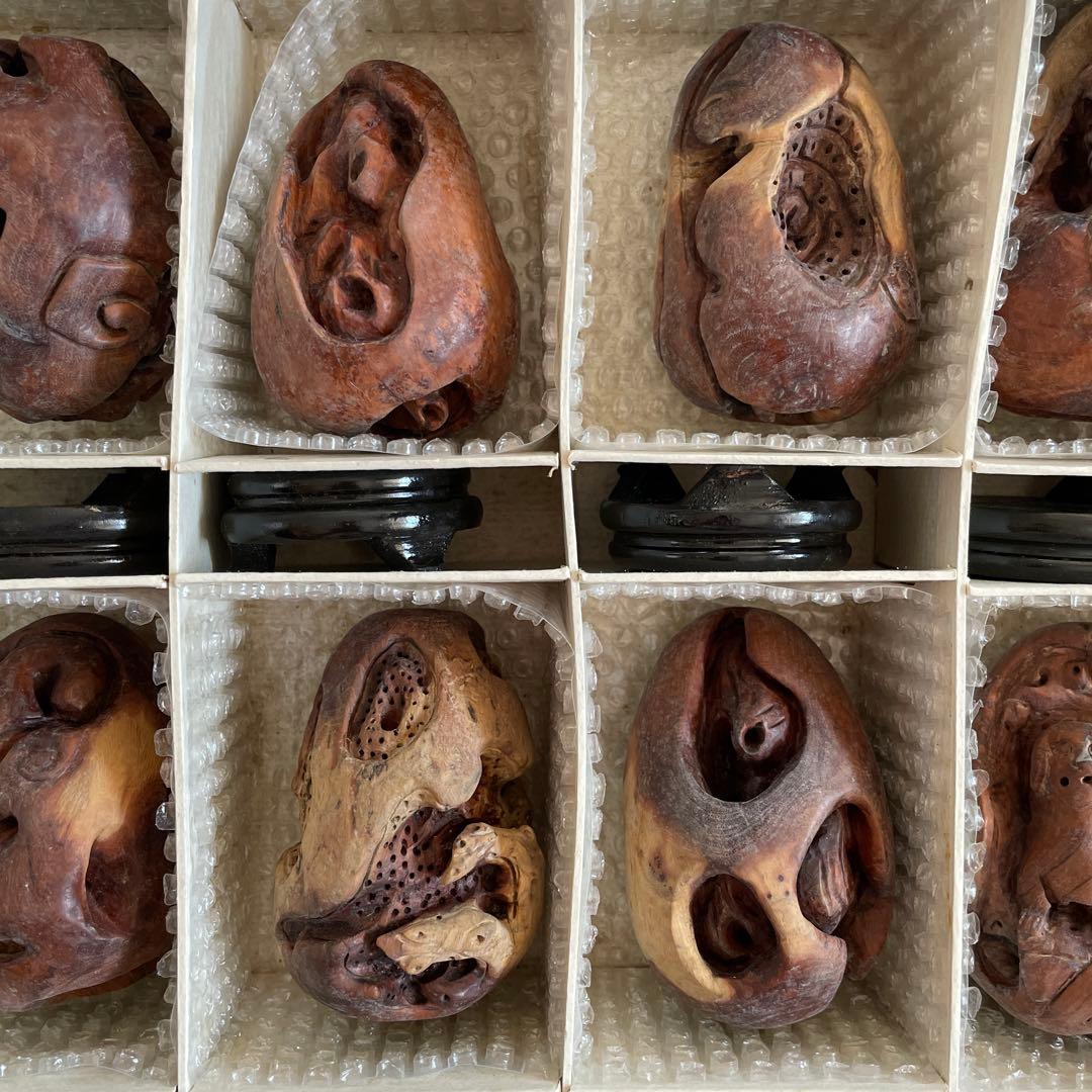 中国美術　干支 木彫り 12個セット 十二支 木製置物　アンティーク　China