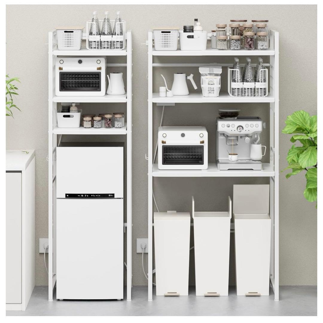 TKUIN ゴミ箱上ラック 幅50～80cm 2口コンセント付 電子レンジラック