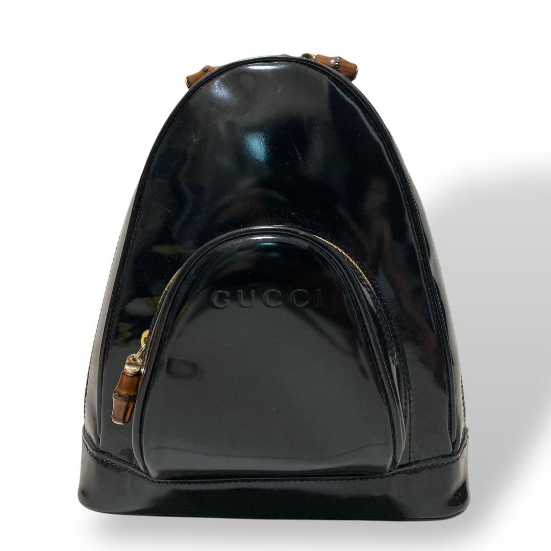 【美品】グッチ ワンショルダーバッグ　ボディバッグ　パテントレザー バンブー 黒