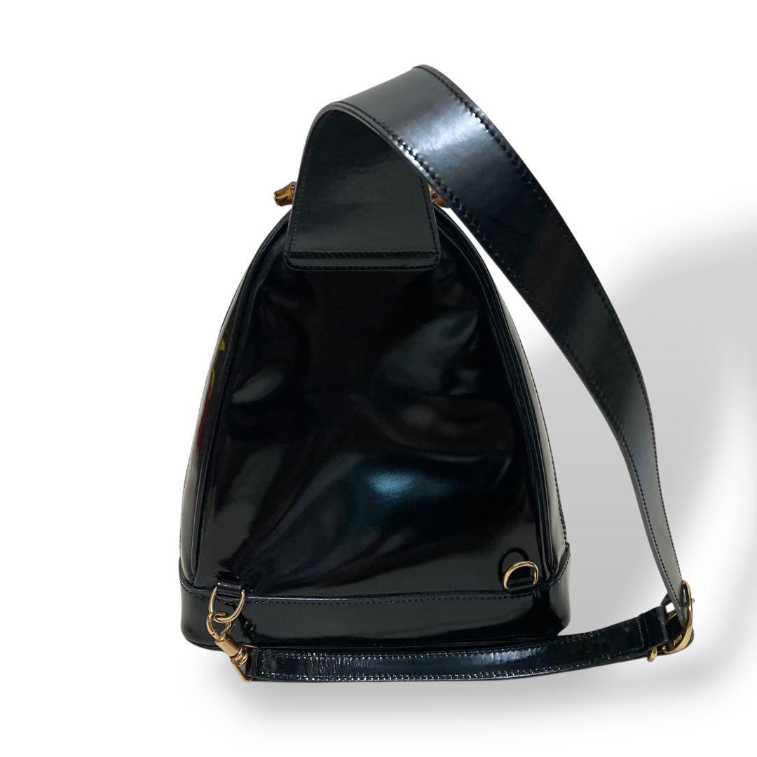 【美品】グッチ ワンショルダーバッグ　ボディバッグ　パテントレザー バンブー 黒