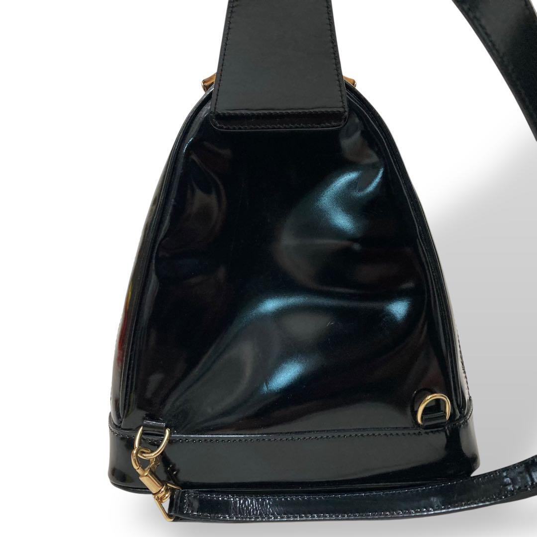 【美品】グッチ ワンショルダーバッグ　ボディバッグ　パテントレザー バンブー 黒