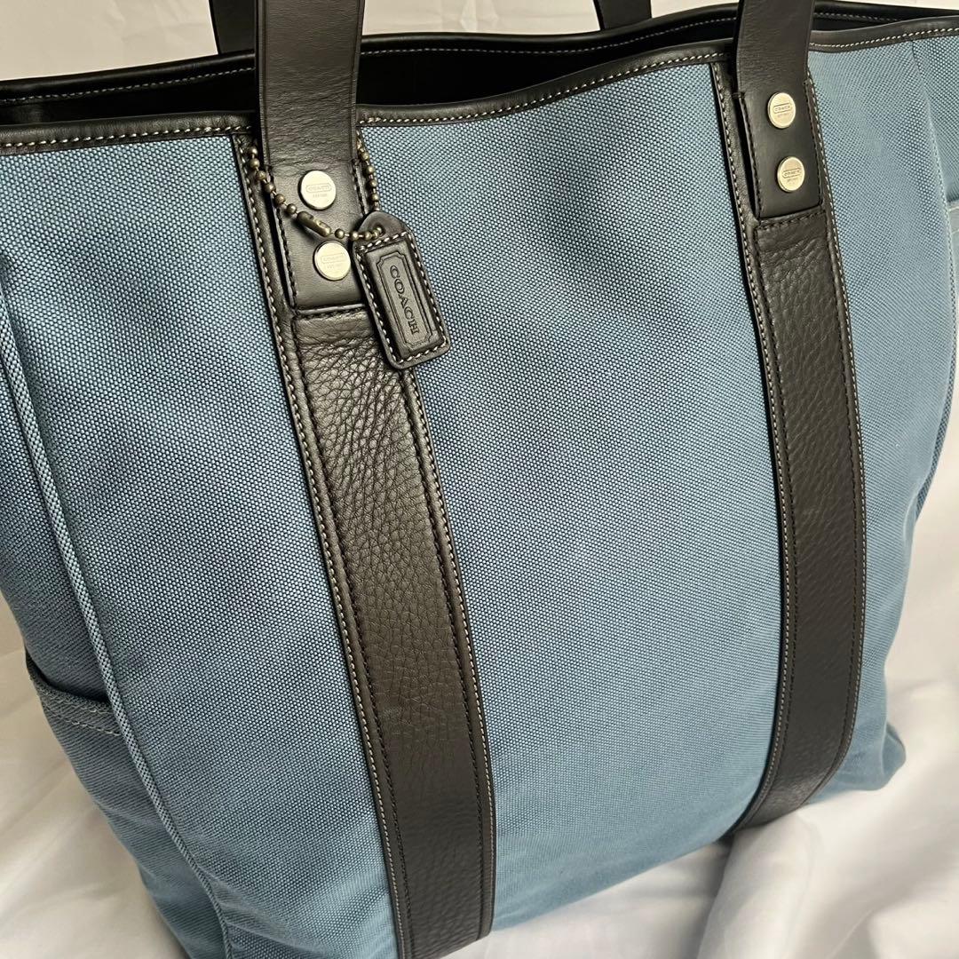 ✨未使用級✨　coach トートバッグ　キャンバス　レザー　淡い青色　メンズ